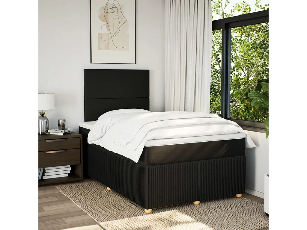 Cama box spring con colchón tela negro 120x200 cm