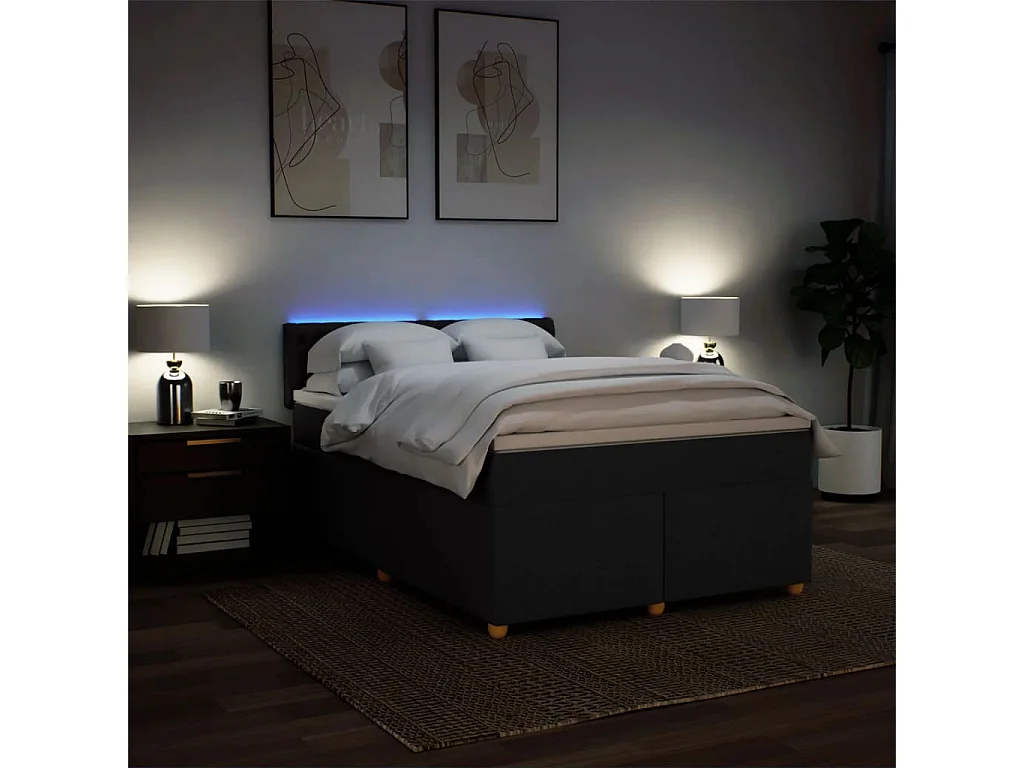 Sommier à lattes de lit avec matelas Noir 140x200 cm Tissu