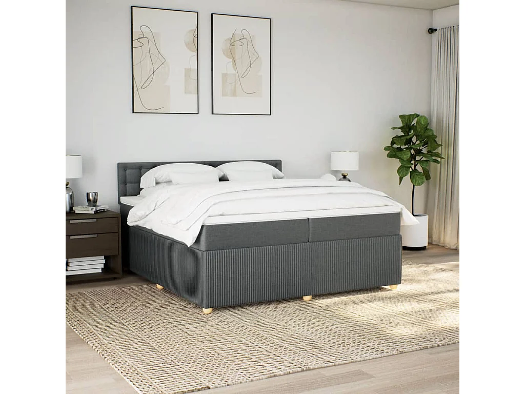 Cama box spring con colchón tela gris oscuro 200x200 cm
