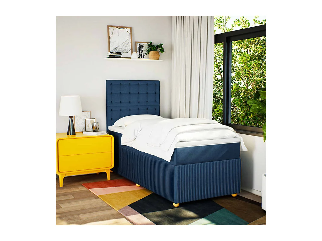 Cama com molas/colchão 80x200 cm tecido azul
