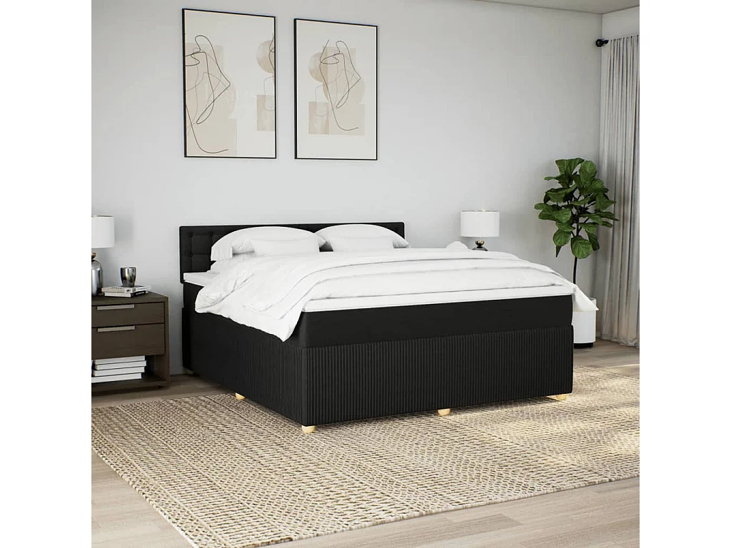 Sommier à lattes de lit avec matelas Noir 180x200 cm Tissu