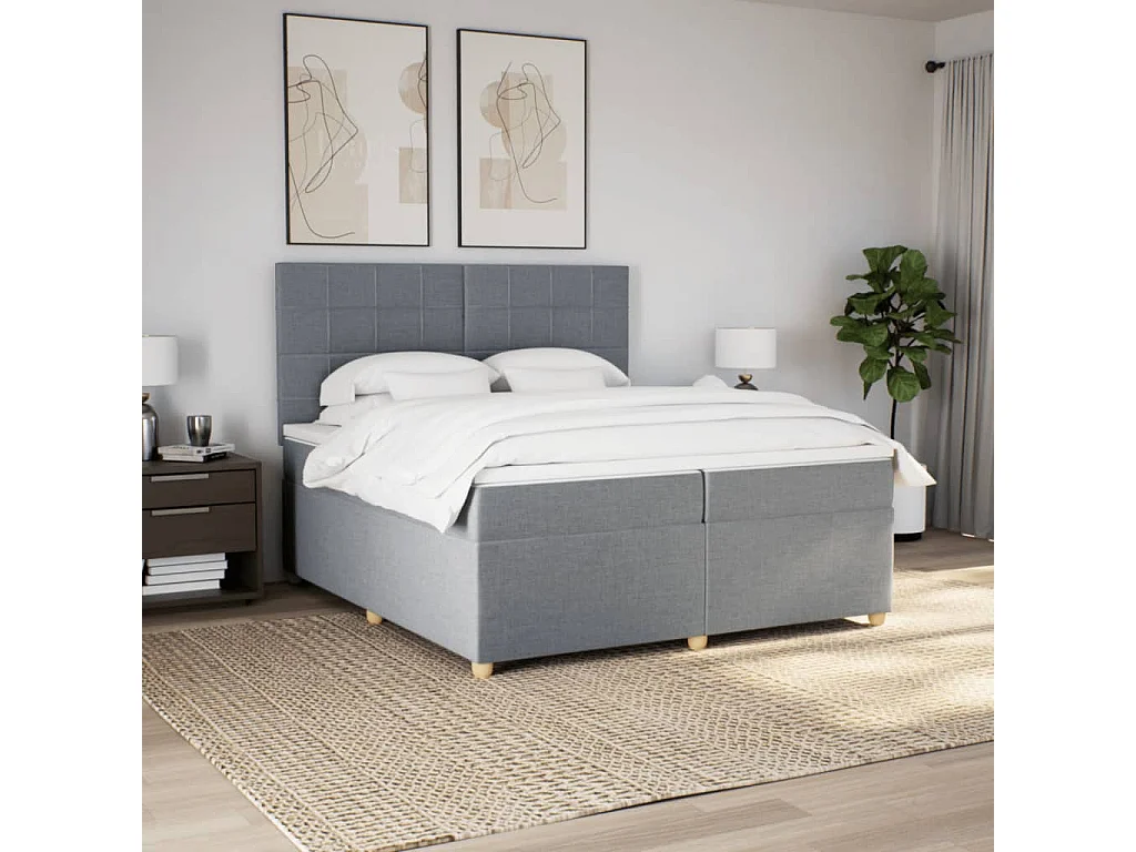 Cama box spring con colchón tela gris claro 200x200 cm