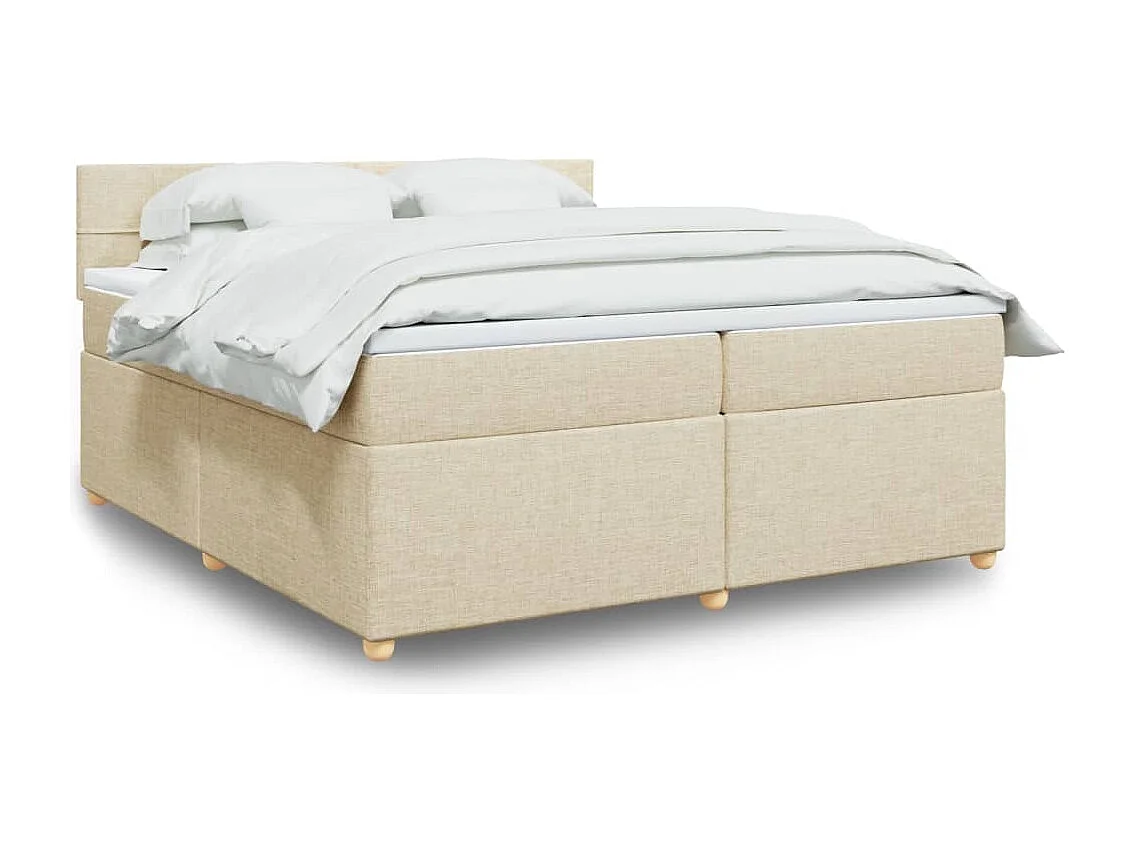Cama box spring con colchón tela color crema 200x200 cm
