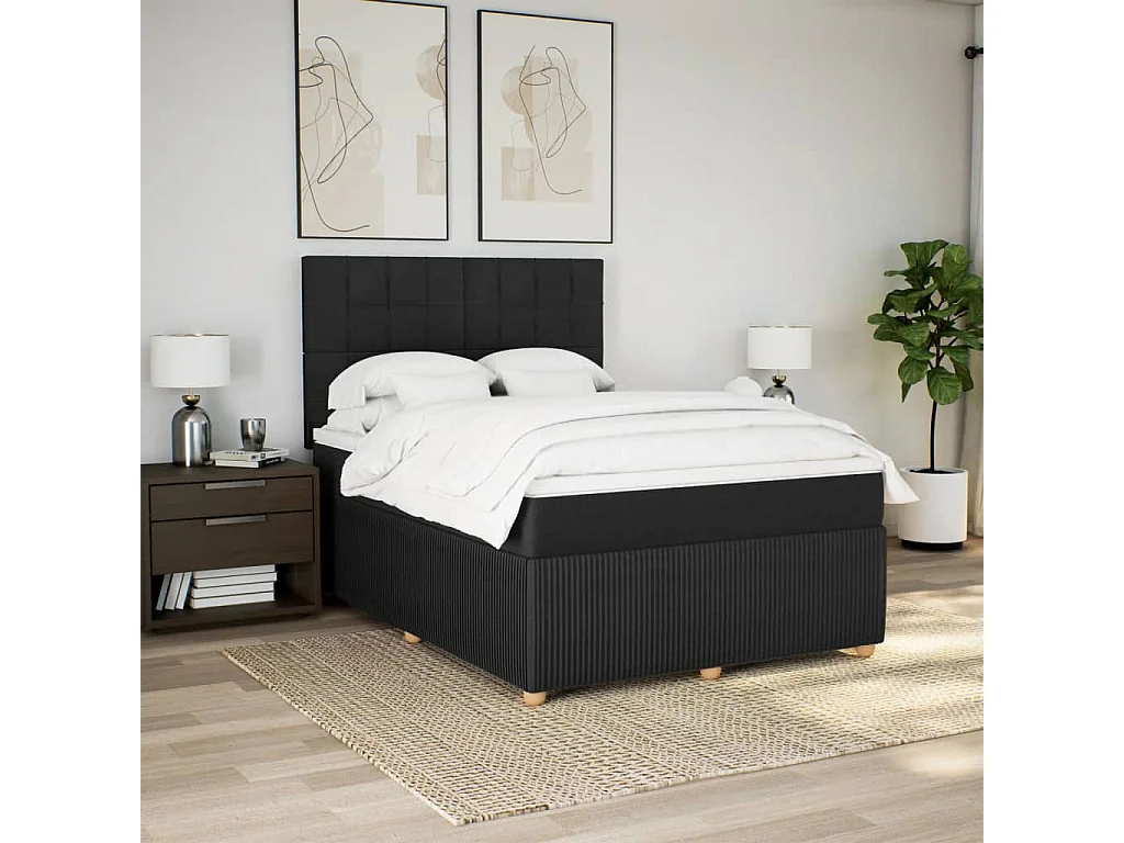 Cama box spring con colchón tela negro 140x190 cm