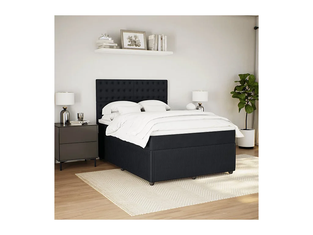 Sommier à lattes de lit avec matelas Noir 140x190 cm Velours