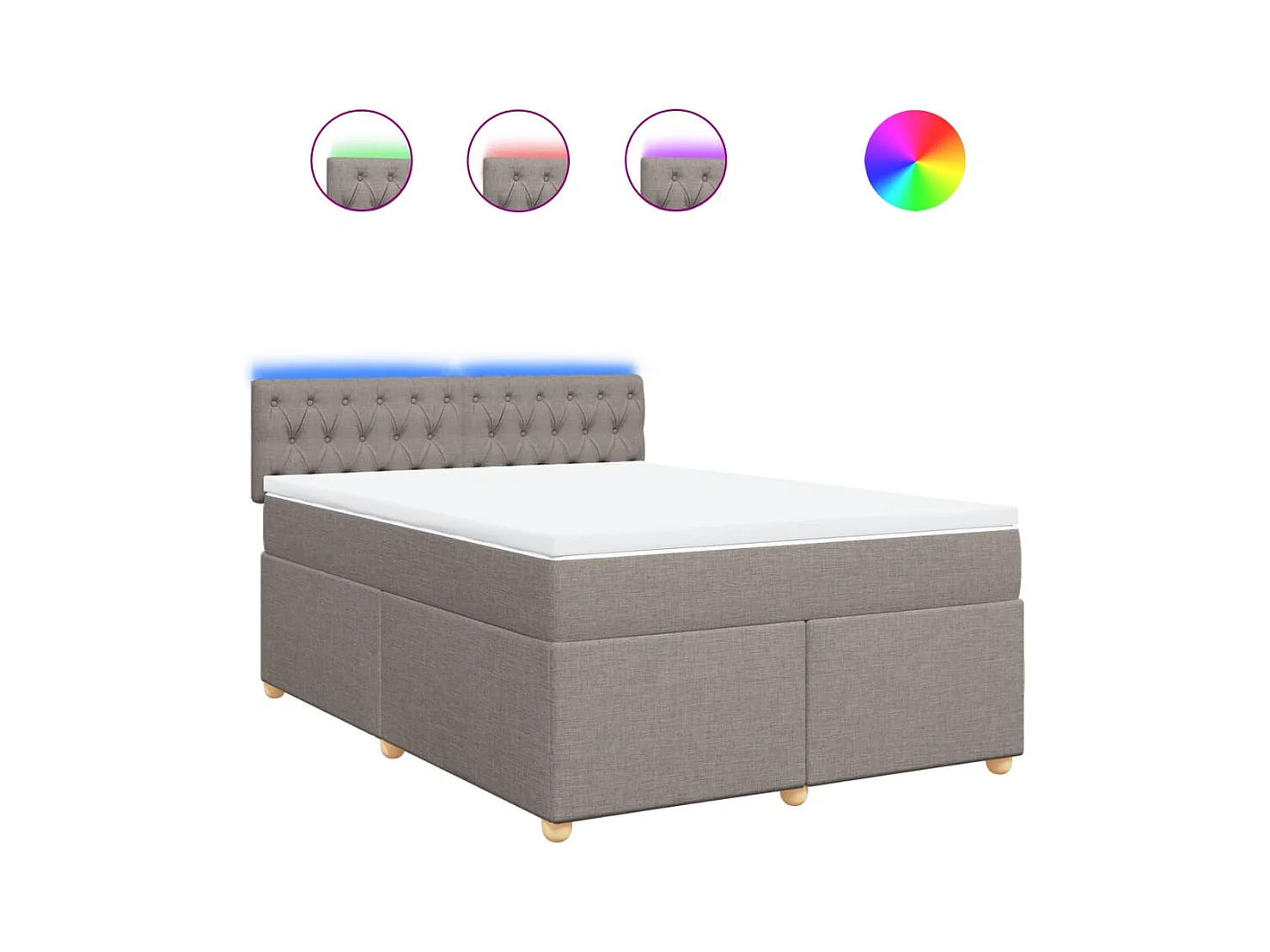 Cama box spring con colchón tela gris taupe 140x200 cm