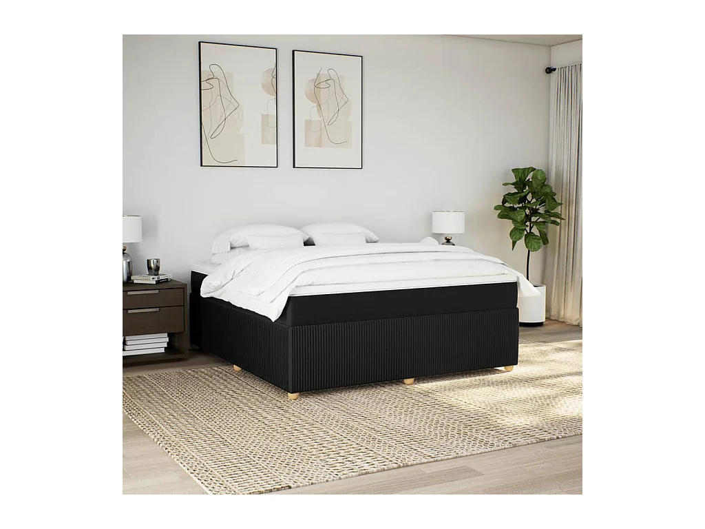 Sommier à lattes de lit avec matelas Noir 180x200 cm Tissu