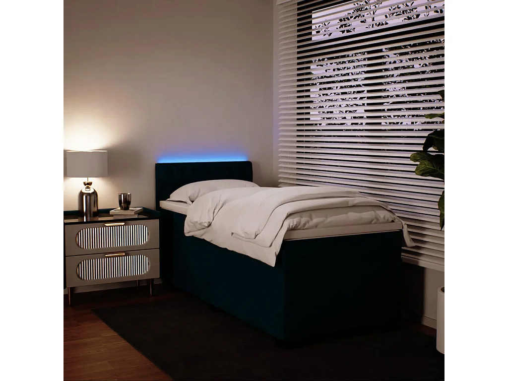 Cama box spring con colchón terciopelo azul 90x200 cm