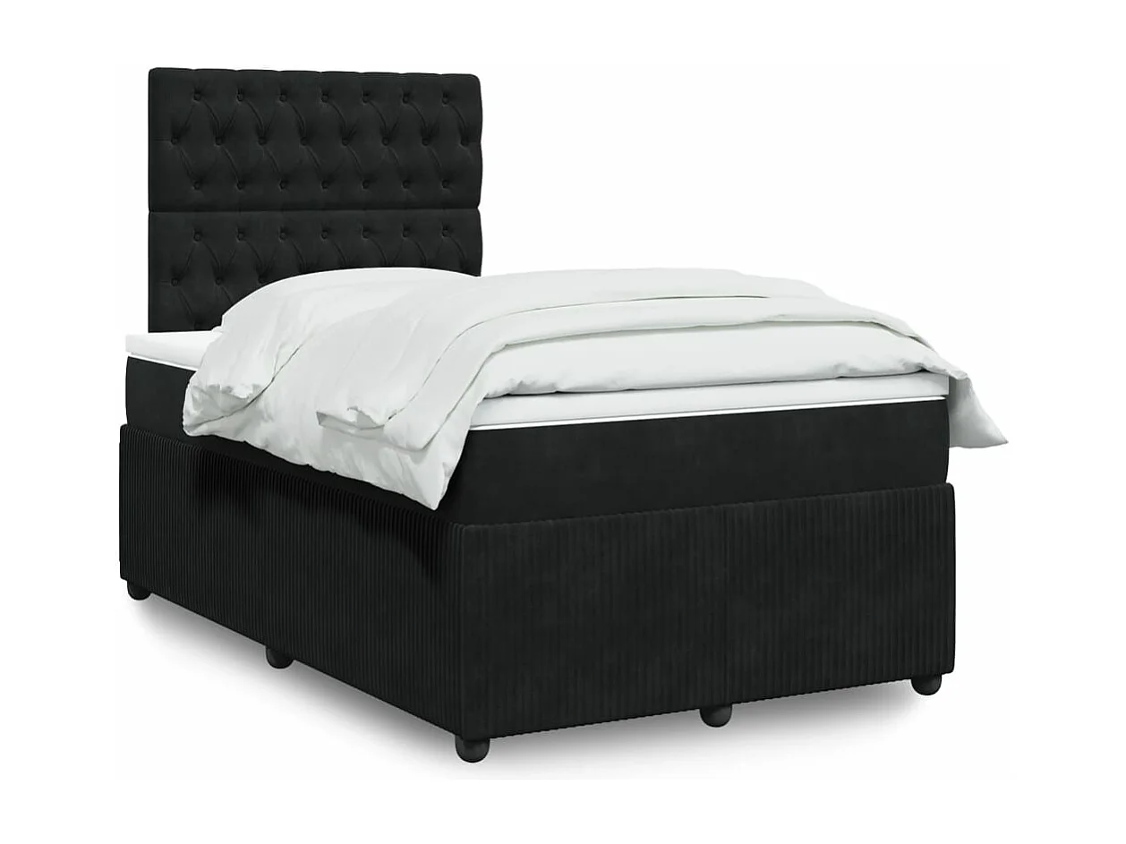 Cama box spring con colchón terciopelo negro 120x190 cm