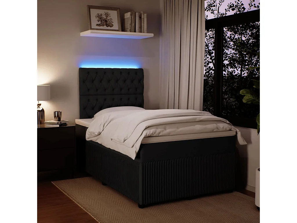 Cama box spring con colchón terciopelo negro 120x190 cm