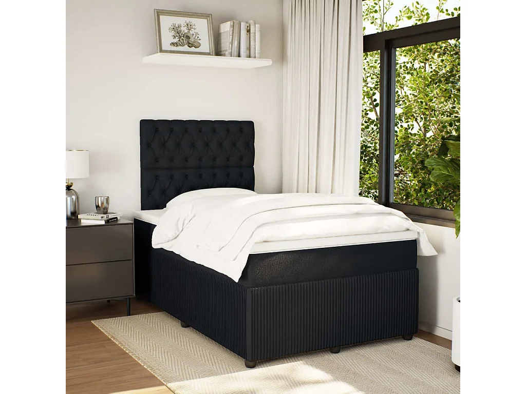 Cama box spring con colchón terciopelo negro 120x190 cm