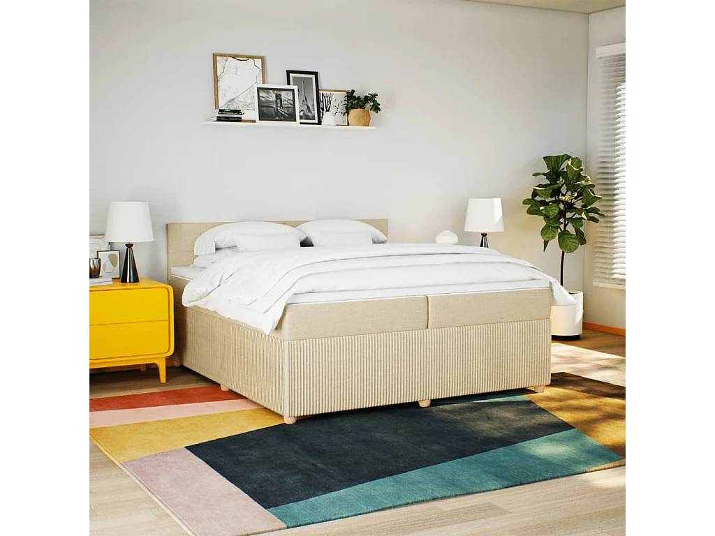 Sommier à lattes de lit avec matelas Crème 200x200 cm Tissu