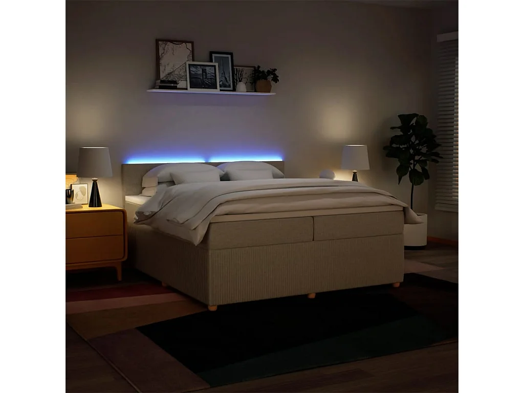 Sommier à lattes de lit avec matelas Crème 200x200 cm Tissu