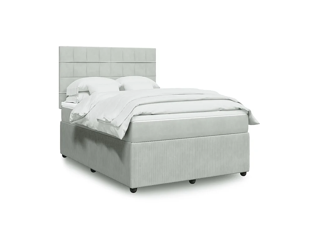Cama com molas/colchão 140x190 cm veludo cinzento-claro
