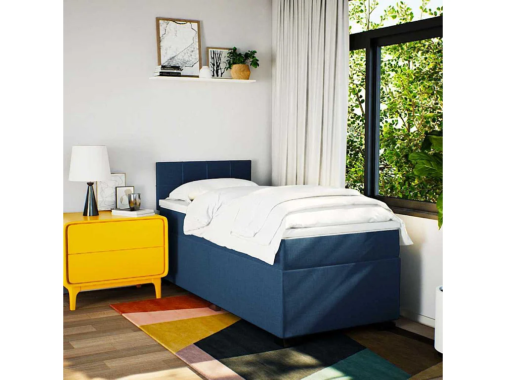 Cama com molas/colchão 80x200 cm tecido azul