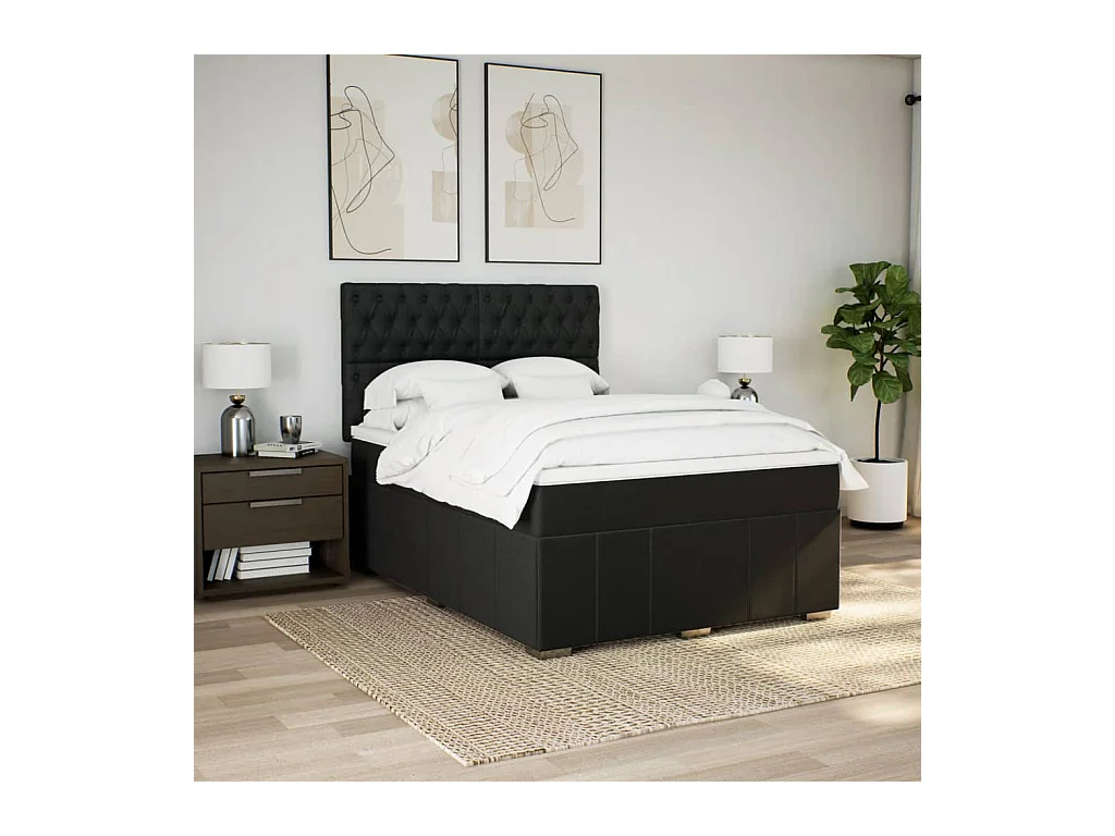 Sommier à lattes de lit avec matelas Noir 140x200 cm Tissu