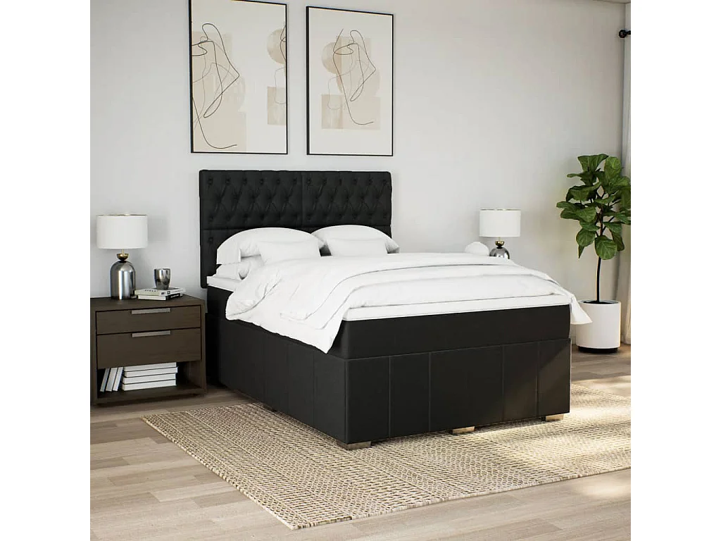 Cama com molas/colchão 140x200 cm tecido preto