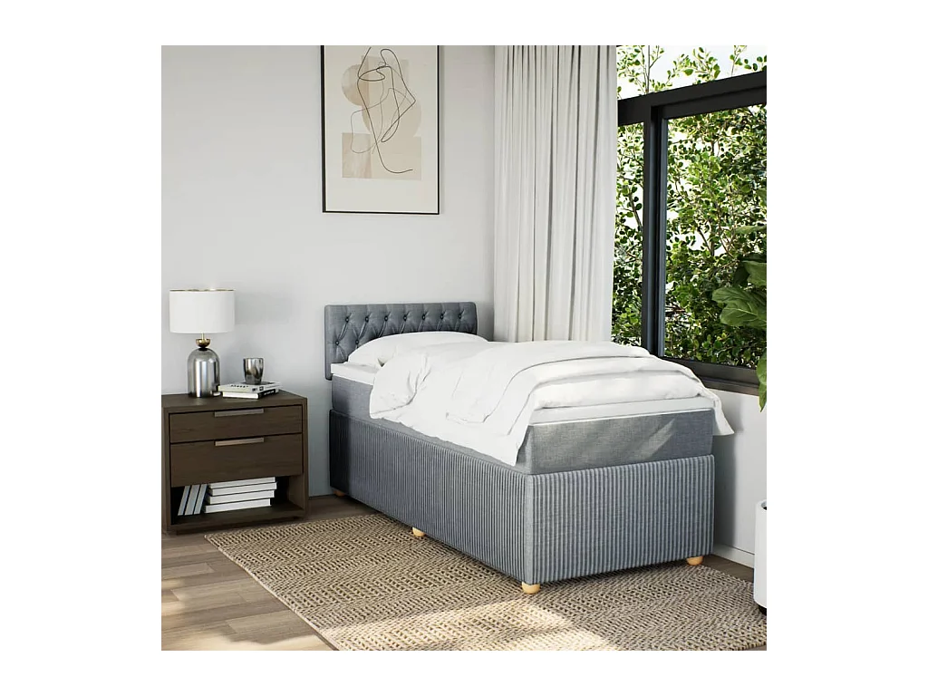 Sommier à lattes de lit avec matelas Gris clair 90x200 cm Tissu