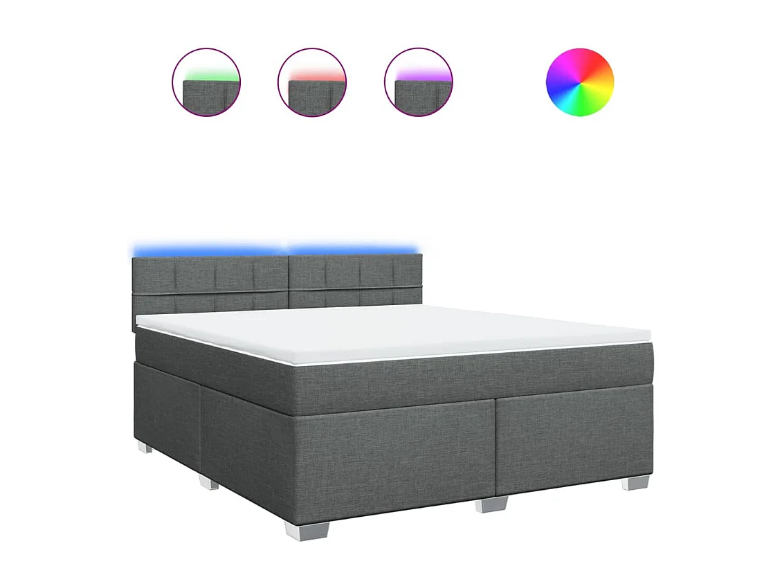 Cama box spring con colchón tela gris oscuro 180x200 cm