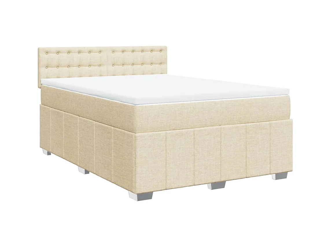 Cama box spring con colchón tela color crema 140x190 cm