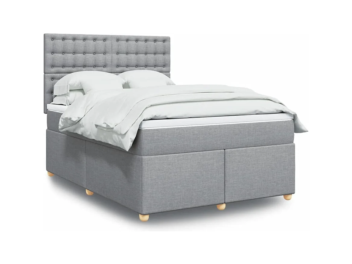 Cama box spring con colchón tela gris claro 140x190 cm