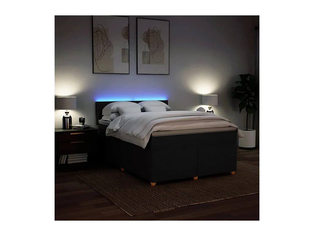 Sommier à lattes de lit avec matelas Noir 140x190 cm Tissu