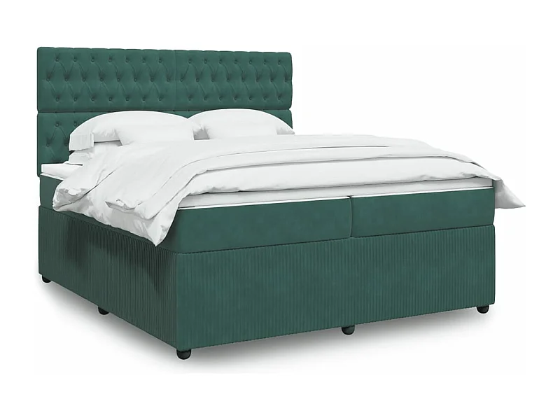 Cama box spring con colchón terciopelo verde oscuro 200x200 cm