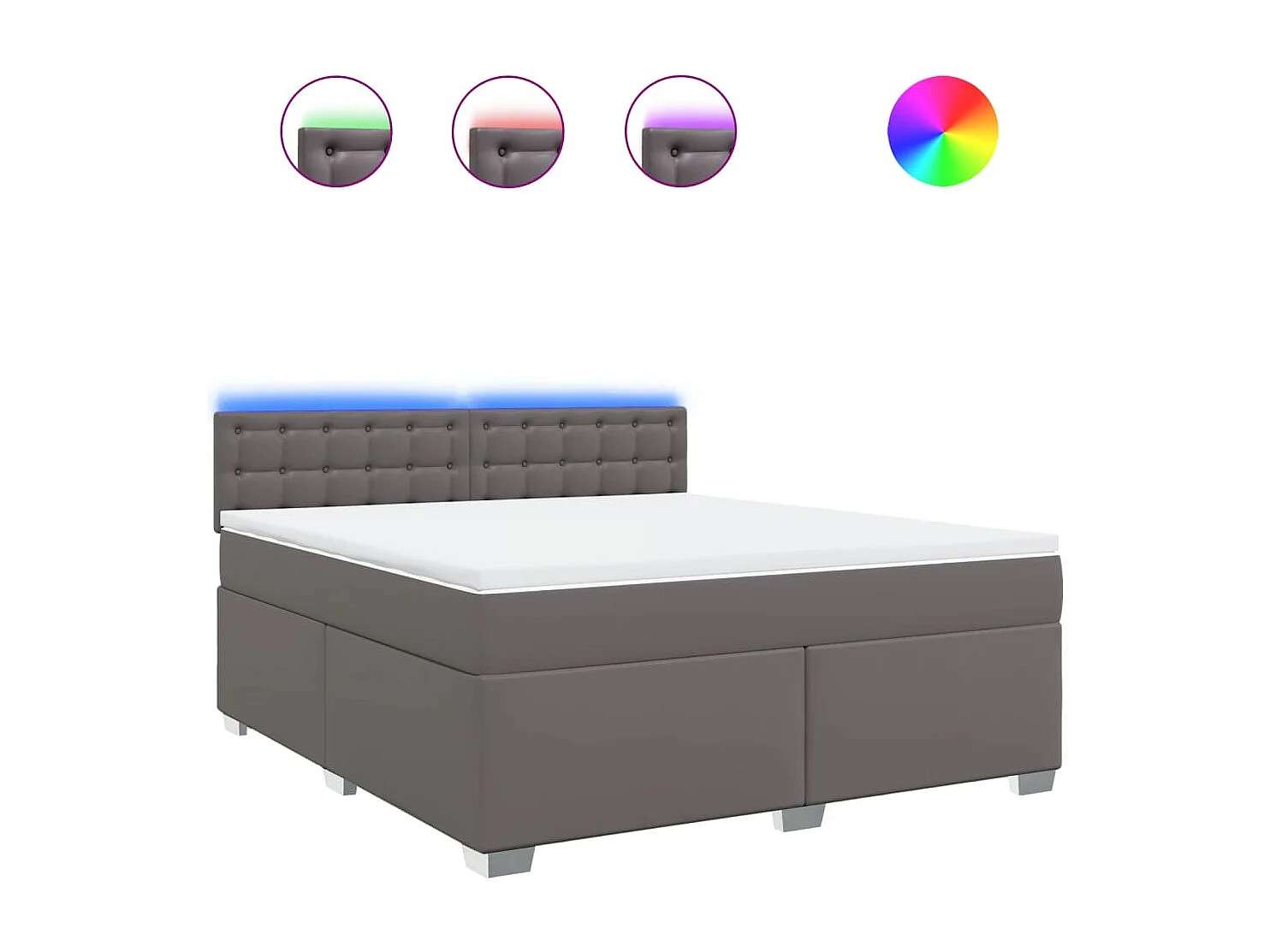 Cama box spring con colchón cuero sintético gris 180x200 cm