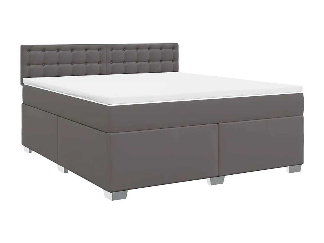 Cama box spring con colchón cuero sintético gris 180x200 cm