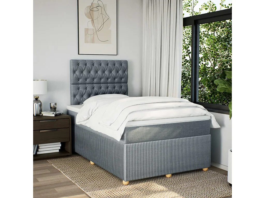 Sommier à lattes de lit avec matelas Gris clair 120x200cm Tissu