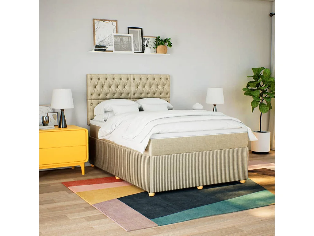 Sommier à lattes de lit avec matelas Crème 140x190 cm Tissu