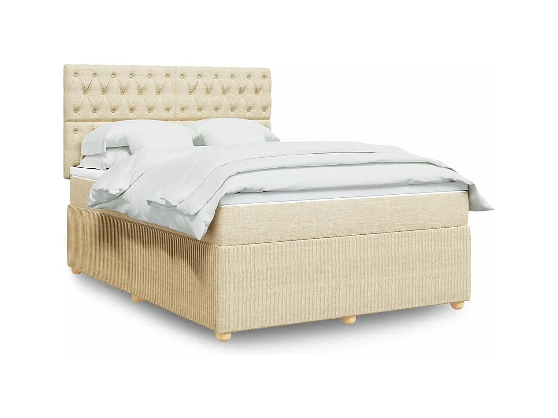 Cama box spring con colchón tela color crema 140x190 cm