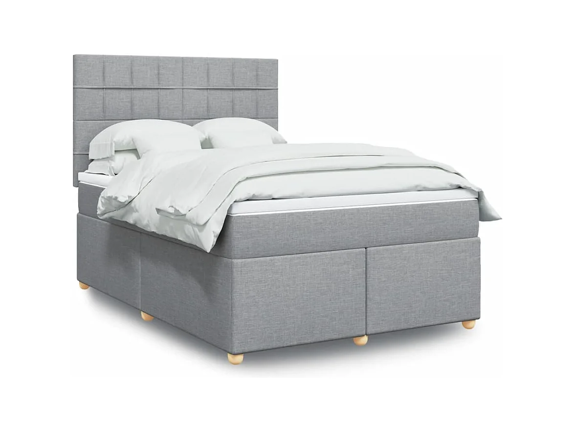 Cama box spring con colchón tela gris claro 140x200 cm