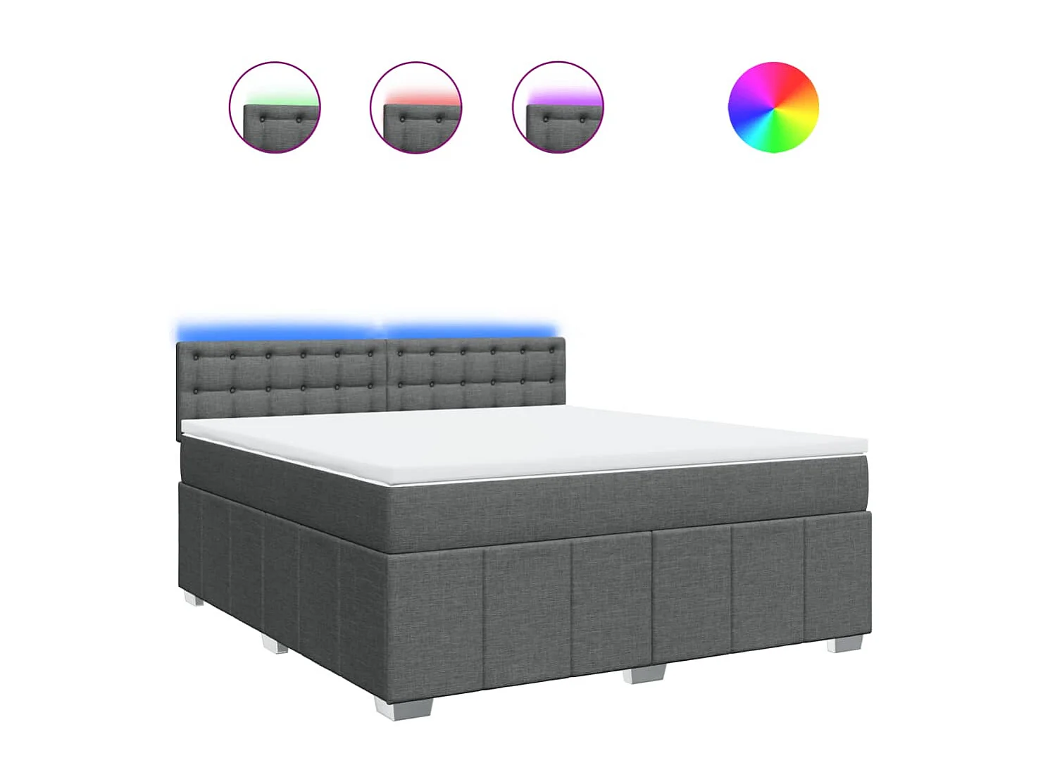 Cama box spring con colchón tela gris oscuro 180x200 cm