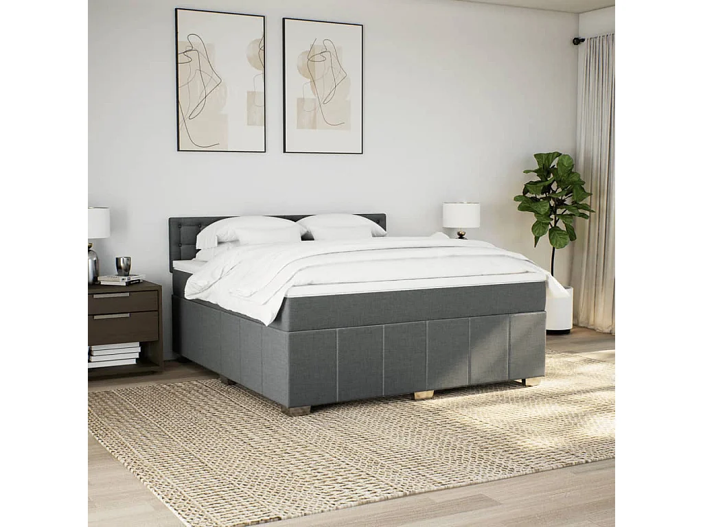 Sommier à lattes de lit avec matelas Gris foncé 180x200cm Tissu