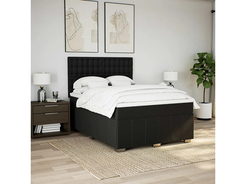 Cama com molas/colchão 140x200 cm tecido preto