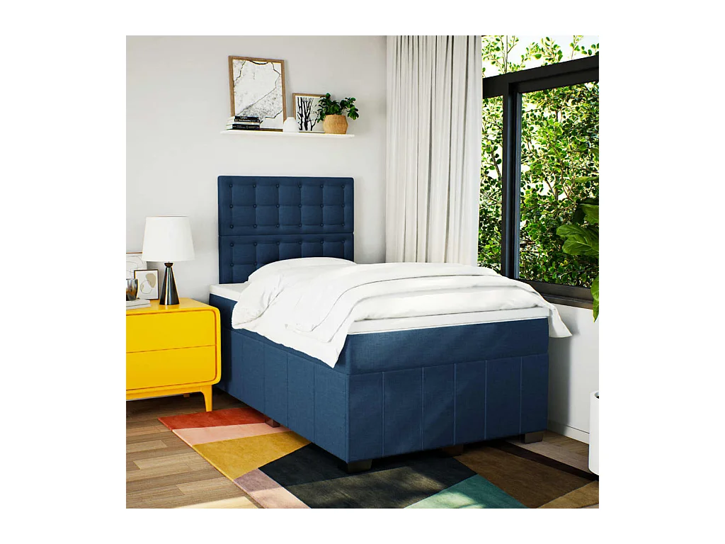 Cama boxspring com colchão 120x190 cm tecido azul