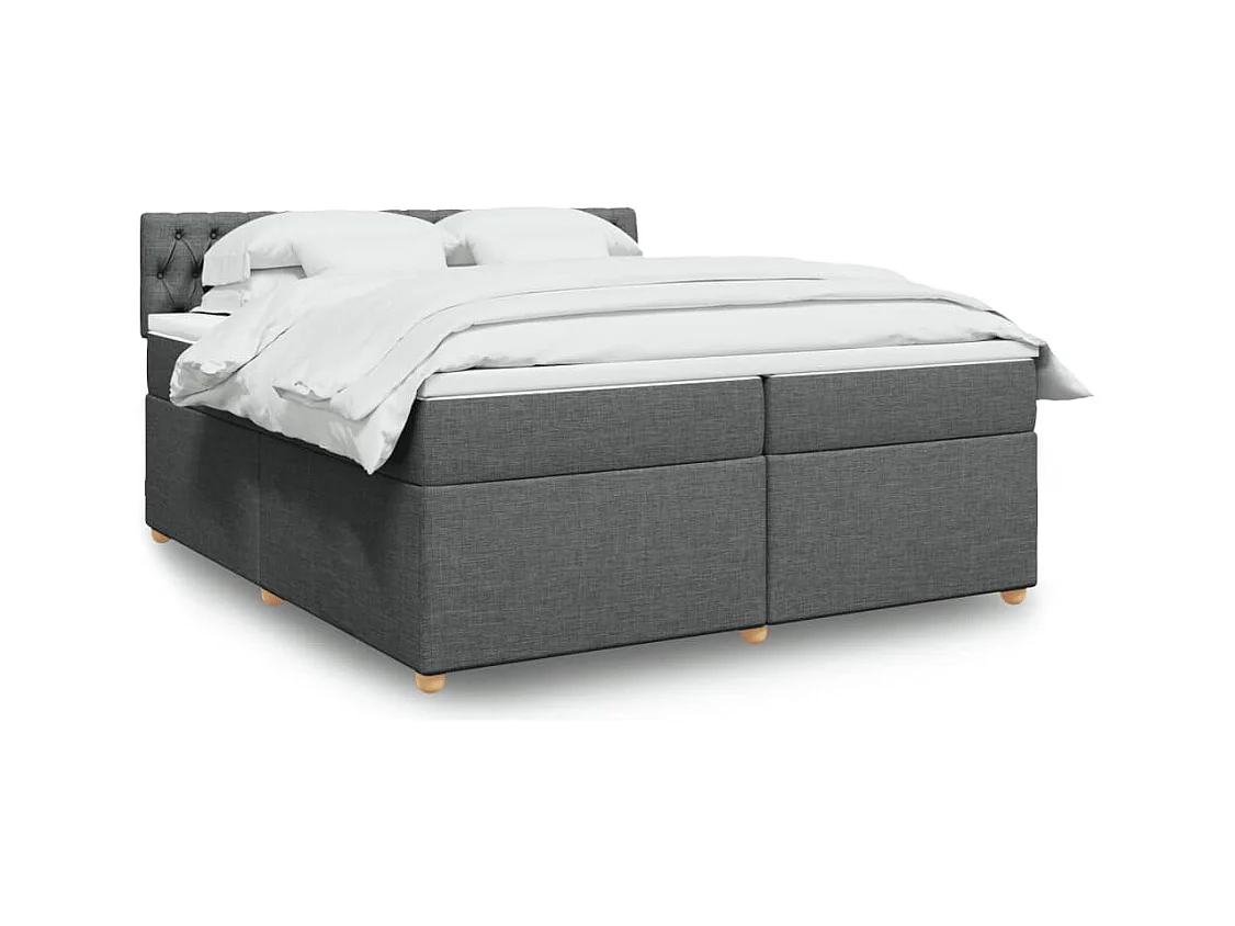 Cama box spring con colchón tela gris oscuro 200x200 cm