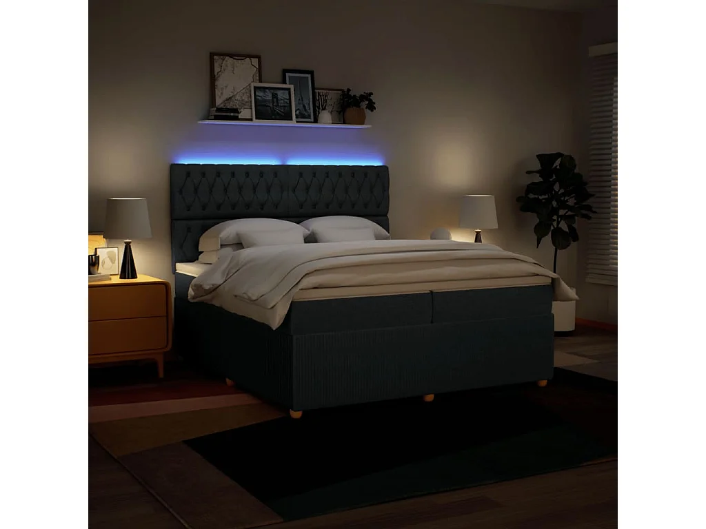 Sommier à lattes de lit avec matelas Bleu 200x200 cm Tissu