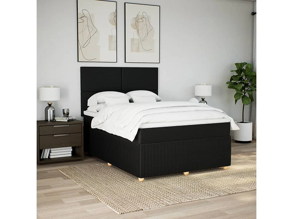 Boxspring met matras stof zwart 140x190 cm