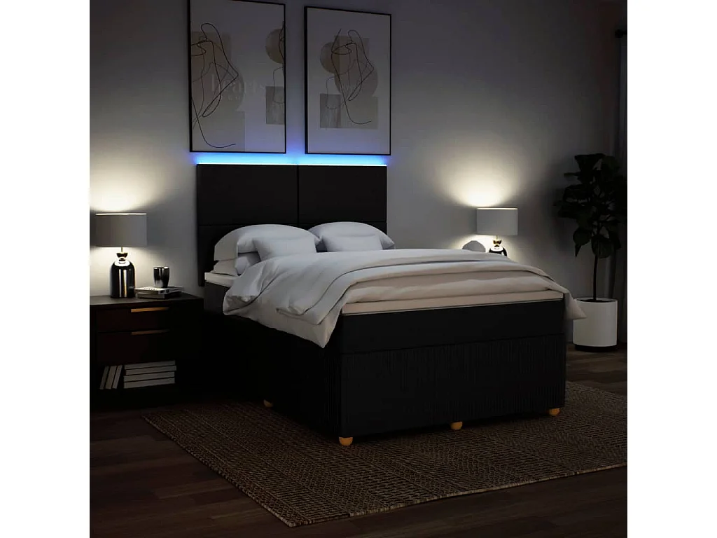 Sommier à lattes de lit avec matelas Noir 140x190 cm Tissu