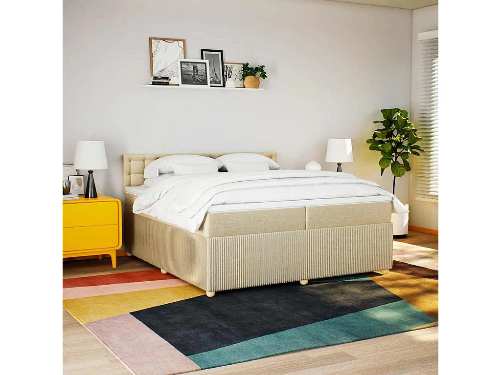 Sommier à lattes de lit avec matelas Crème 200x200 cm Tissu