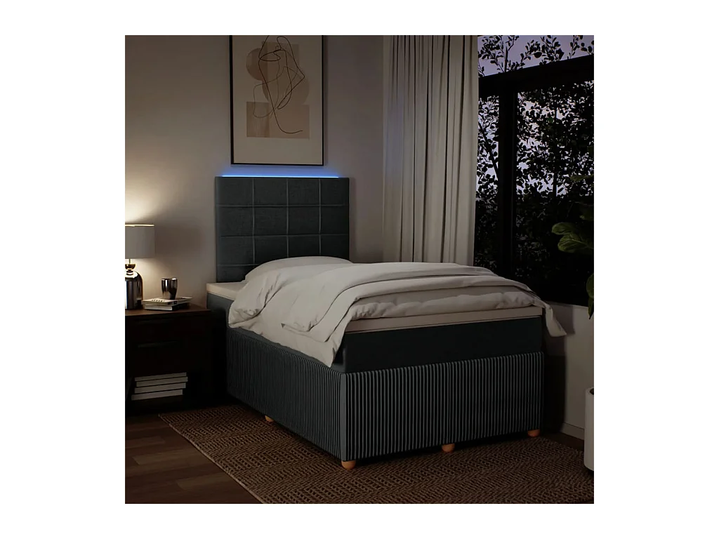 Cama box spring con colchón tela gris oscuro 120x190 cm