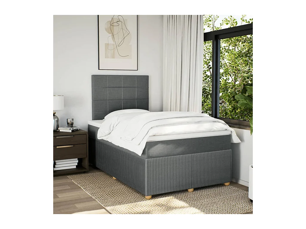Cama box spring con colchón tela gris oscuro 120x190 cm