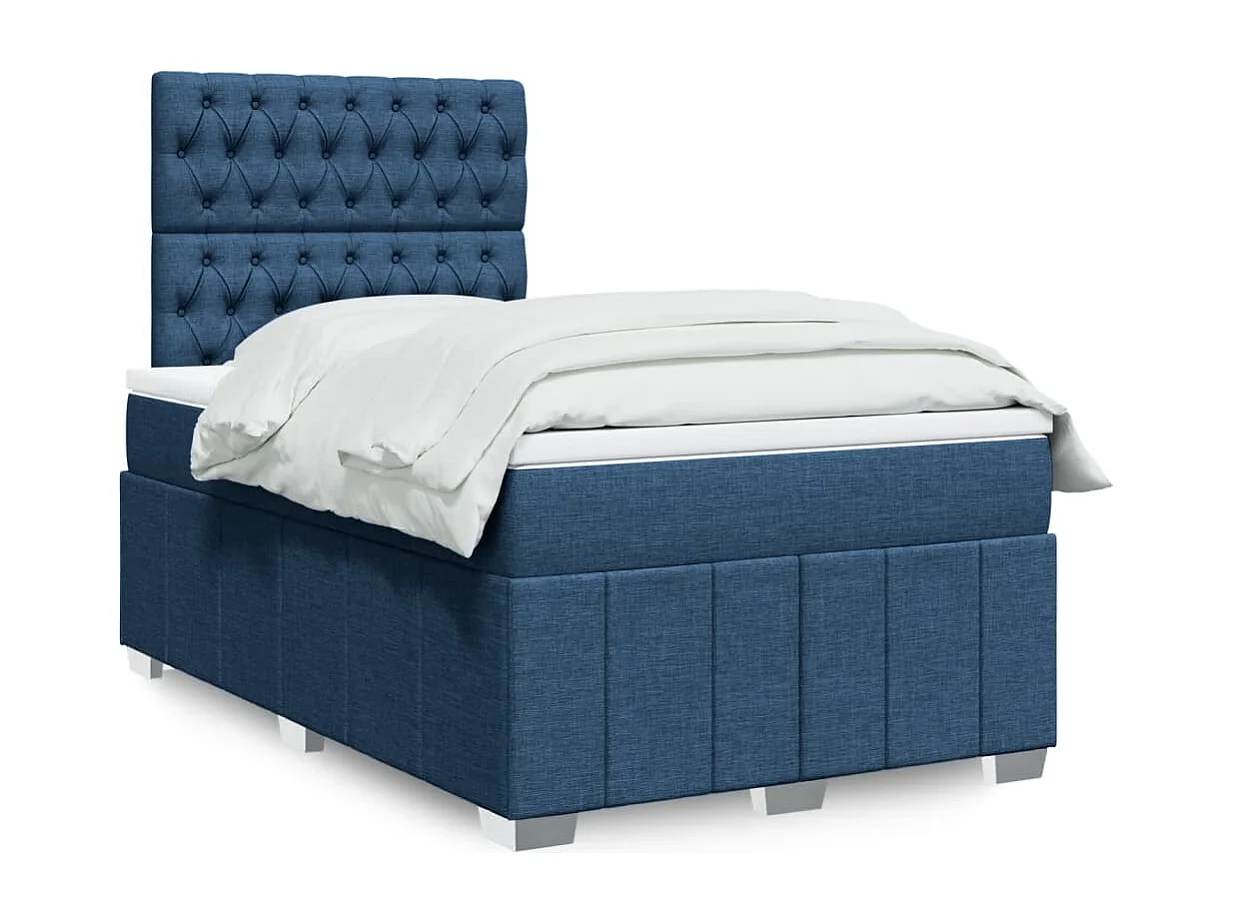 Sommier à lattes de lit avec matelas Bleu 120x200 cm Tissu