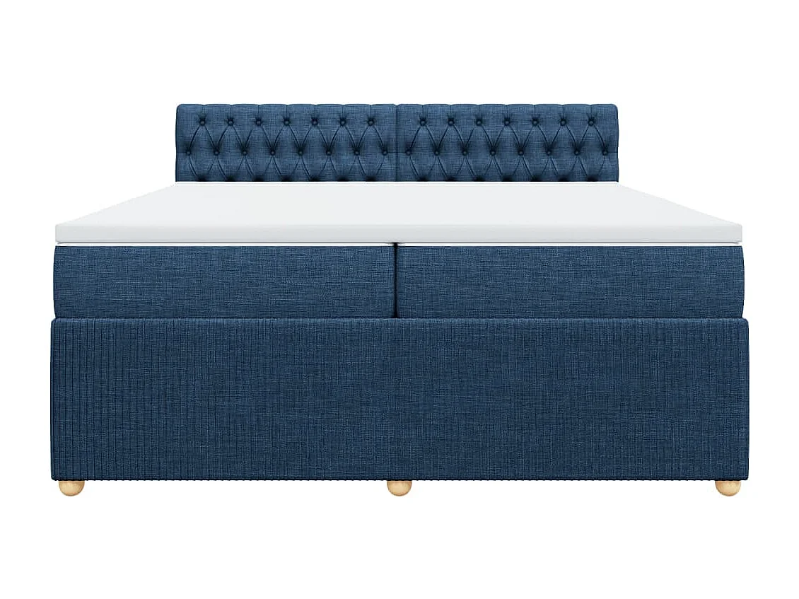 Cama box spring con colchón tela azul 200x200 cm