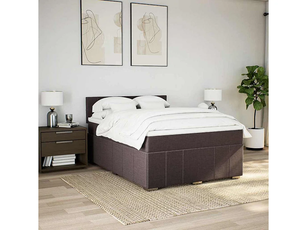 Cama box spring con colchón tela marrón oscuro 140x200 cm