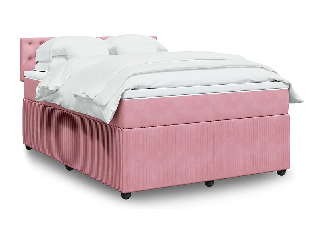 Cama box spring con colchón terciopelo rosa 140x200 cm