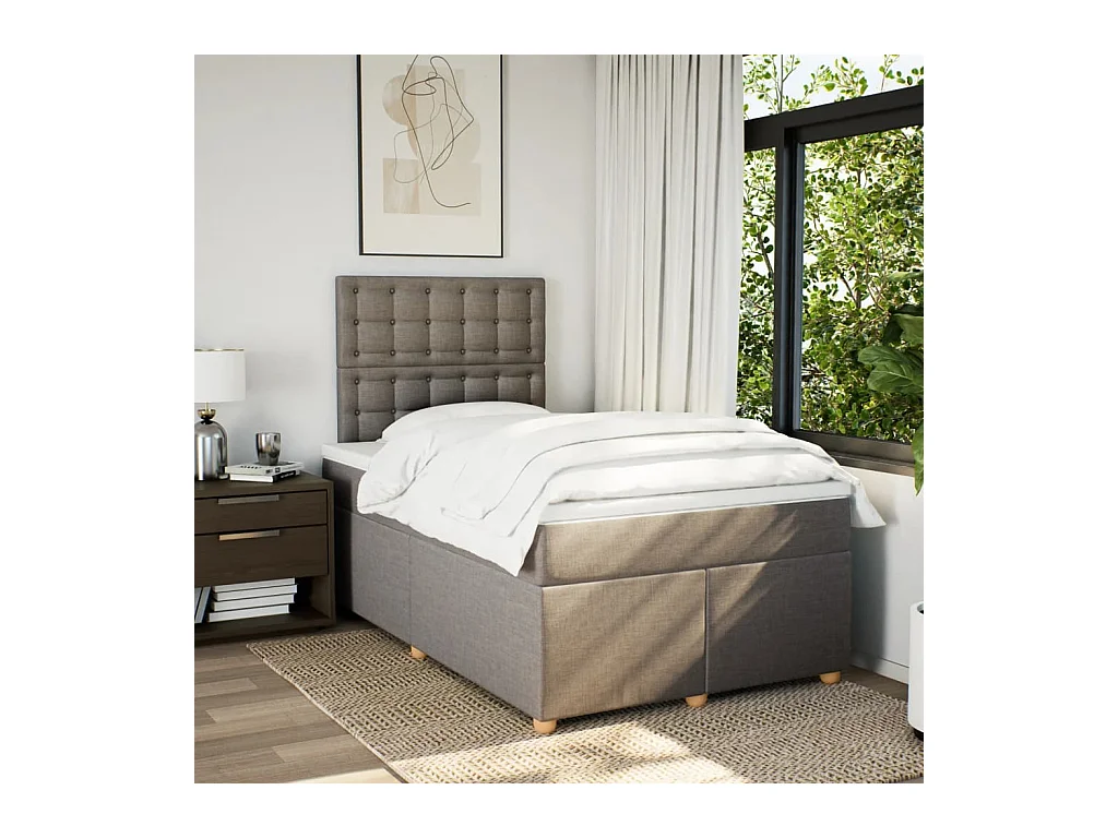 Cama boxspring c/ colchão 120x190cm tecido castanho-acinzentado