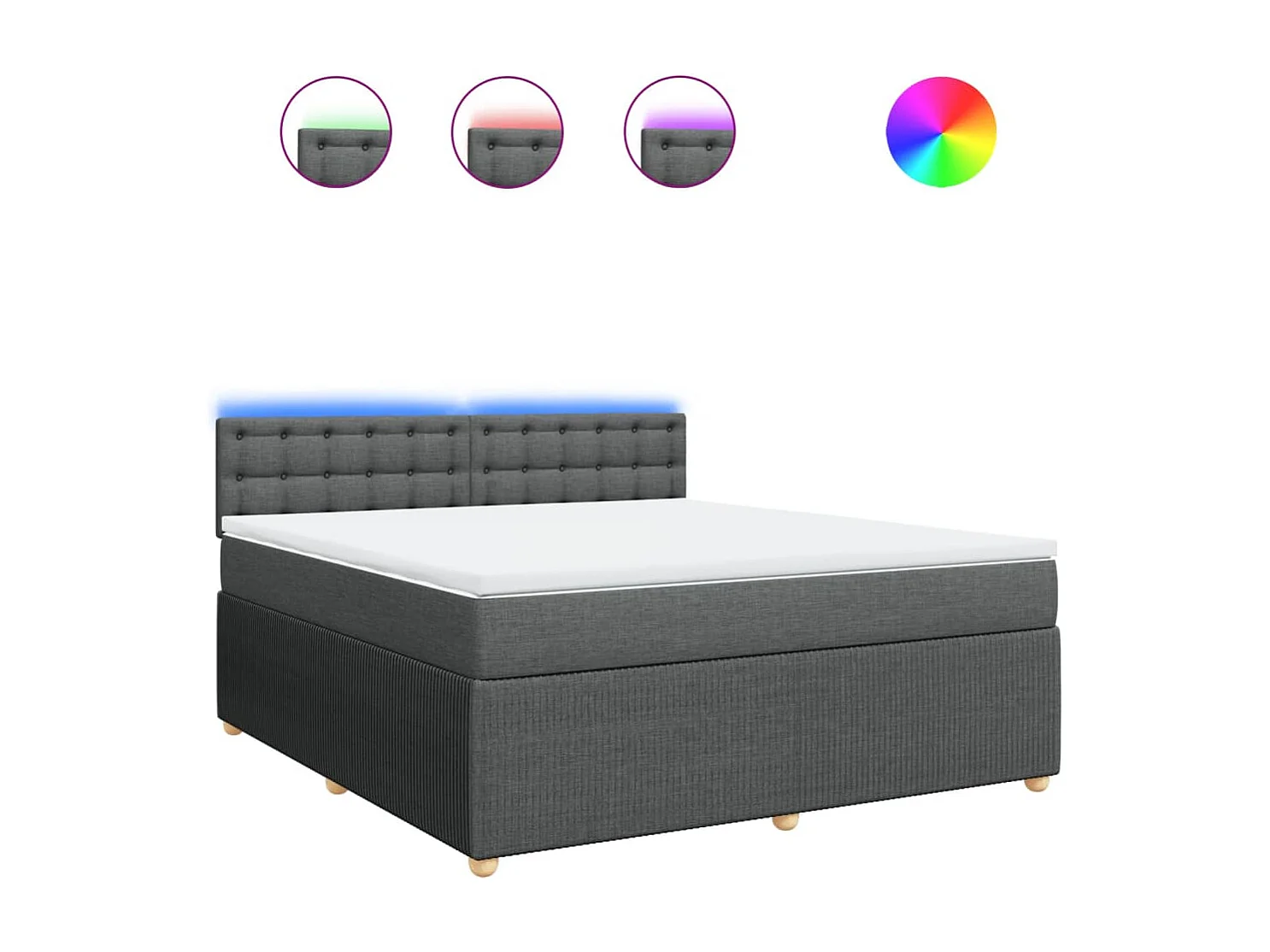 Cama box spring con colchón tela gris oscuro 180x200 cm